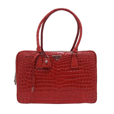 prada red aligator bag|Fiery Red Small Prada Galleria Crocodile Leather Bag .